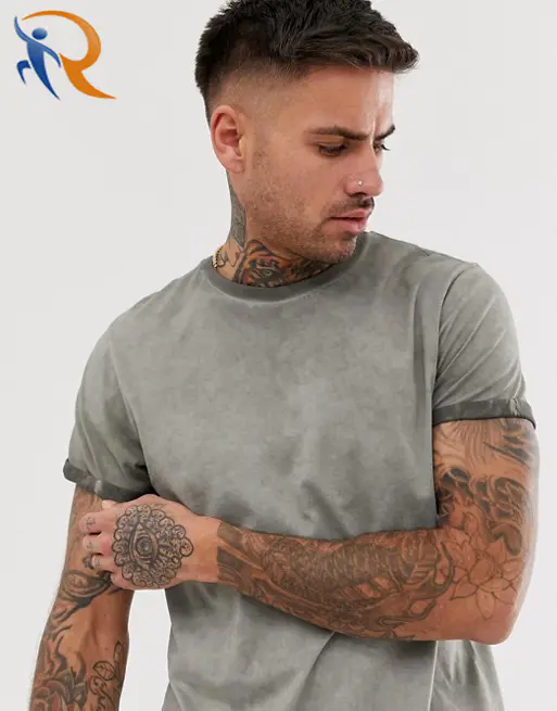 Mens Acid Wash T Shirt With Roll Sleeve RTC14