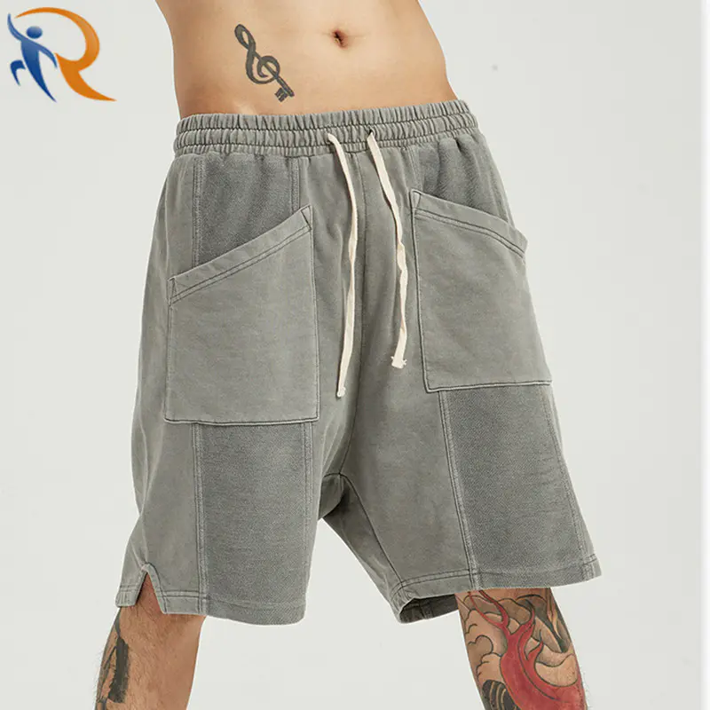Men's Shorts Acid Washed Cut Sew Pockets High Street Pants