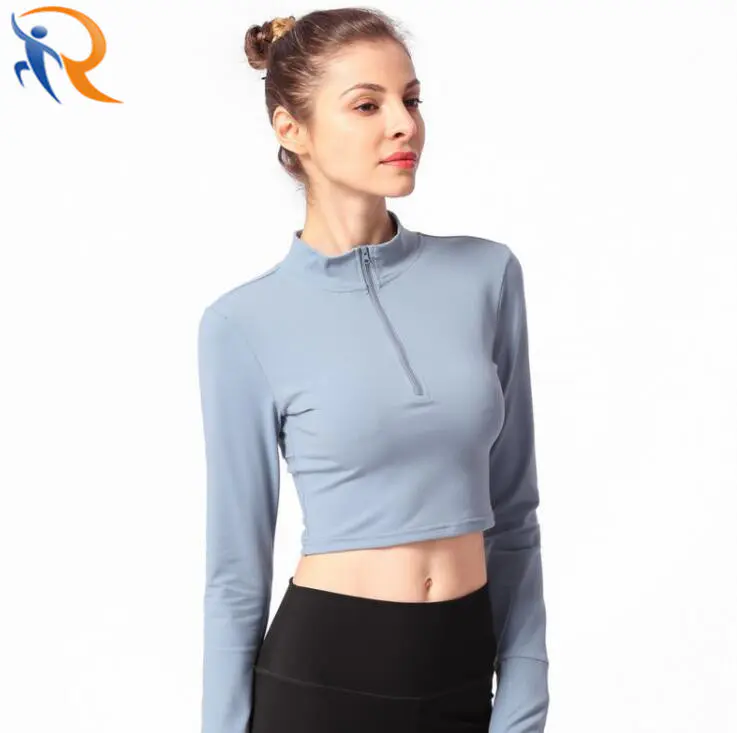 Wholesale Half Zipper Long Sleeve Yoga Shirt Women Fitness Crop Top