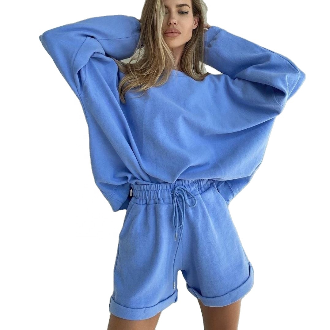 product-Ruiteng-Women Matching Color Sweatshirt Shorts Loose Tracksuit-img
