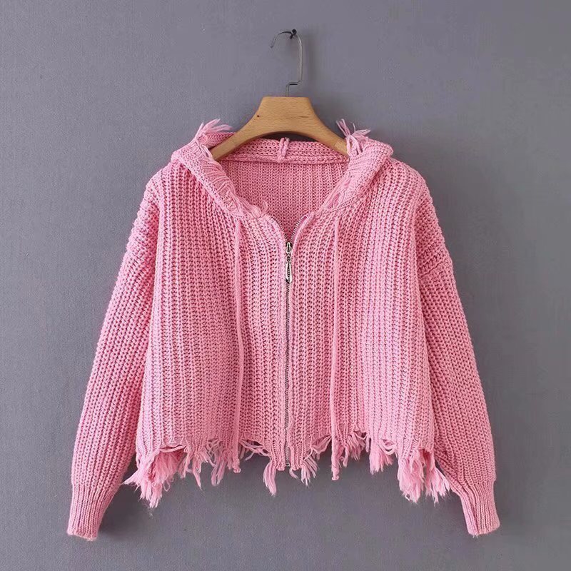 product-Women Knitted Crop Sexy Lapel Zipper Coats Women′s Sweaters with Zipper-Ruiteng-img