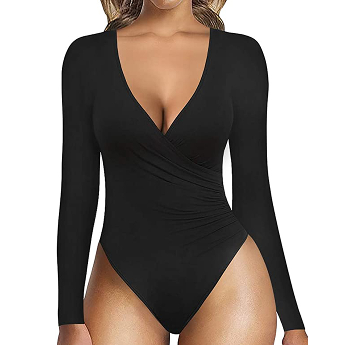 product-Womens Modal Deep V Neck Short Sleeve Snap closure Jumpsuit Organic Clothing Ladies Bodysuit