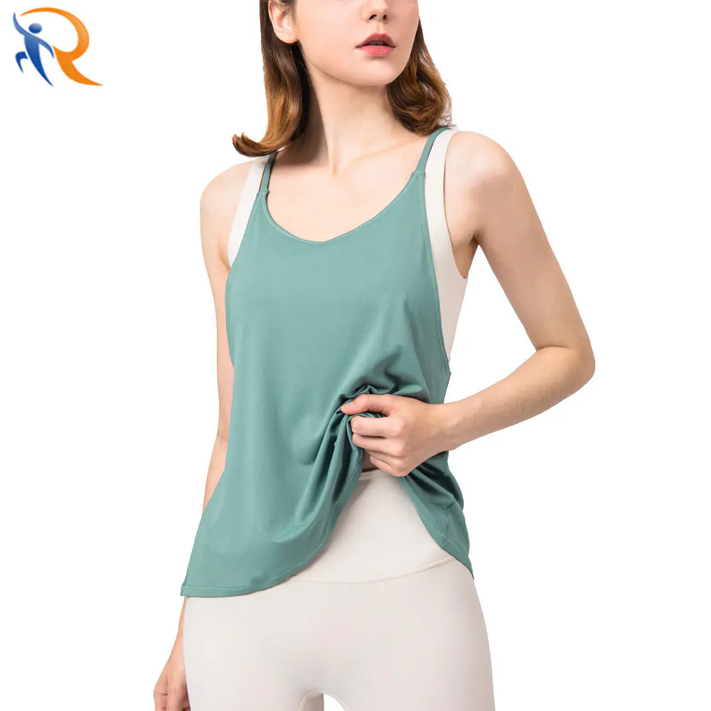 Women′s Gym Crew Neck T-shirt Vest Top Yoga Sleeveless Short Top Camisole Vest Sports