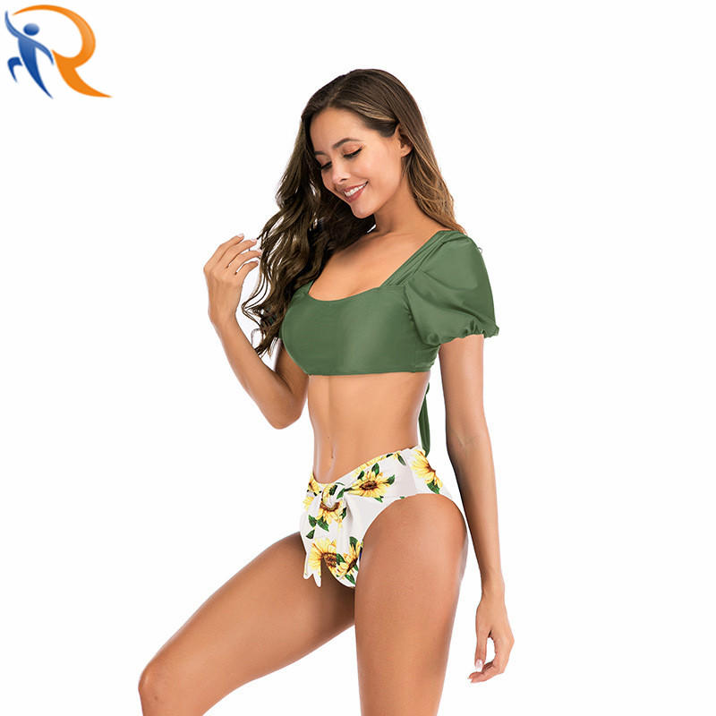 Female Wholesale Sexy Bubble Sleeve Backless Sweet Swim Wear Bikini Set