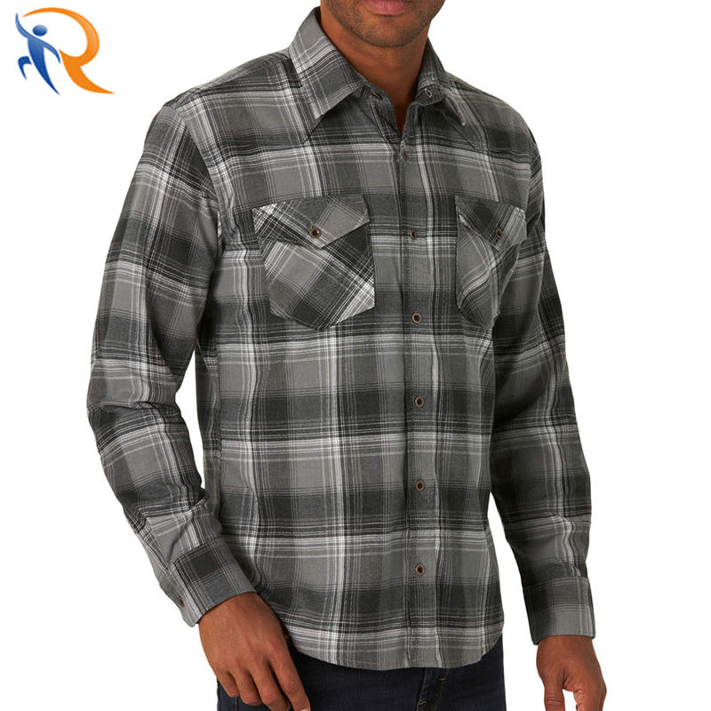 Male Breathable Casual Flannel Shirts Long Sleeve Polyester Shirts with Buttons
