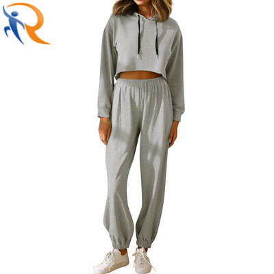 Wholesale Female Fashion Street Spring Fall Style Hoodies Pants Set Solid Color