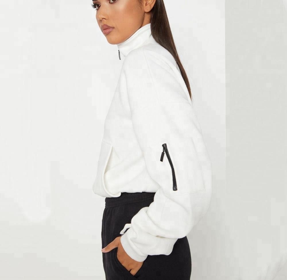 product-Custom OEM Women Fashion Beige Long Sleeve Stand Neck Half Zipper Sweatshirt-Ruiteng-img