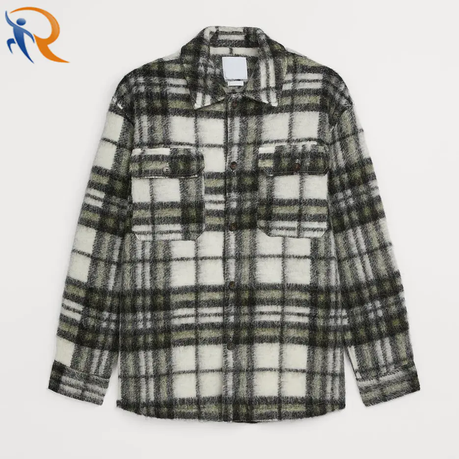 Custom Button Long Sleeve Winter Jacket Men′s HIP HOP Oversize Street Wear Wool Plaid Shirt Coat
