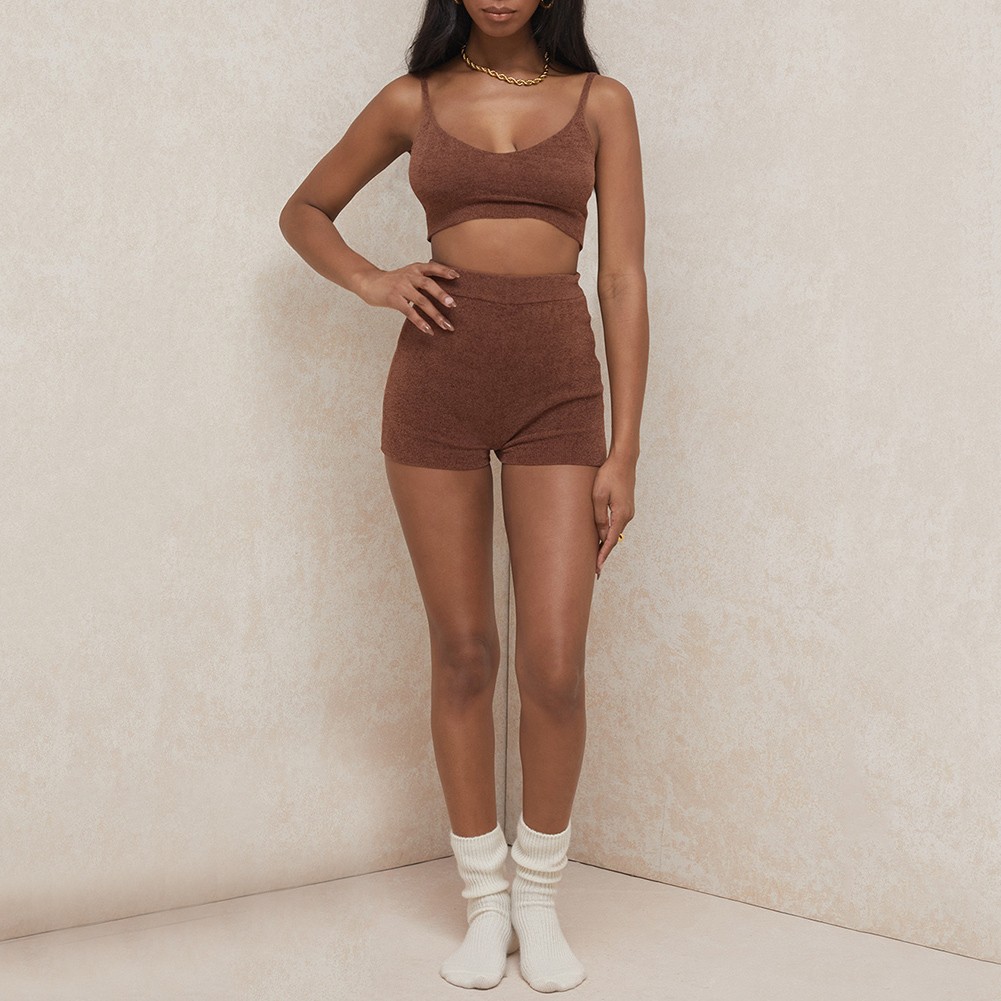 product-Ruiteng-Women Casual Chocolate Fluffy Knit High Waist Top and Shorts Suit-img