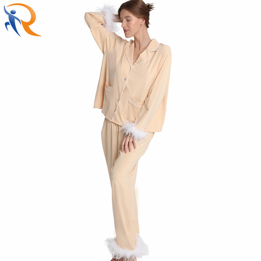 New Fashion Delicately Made Feather Cotton Night Wear Pajama Set For Women