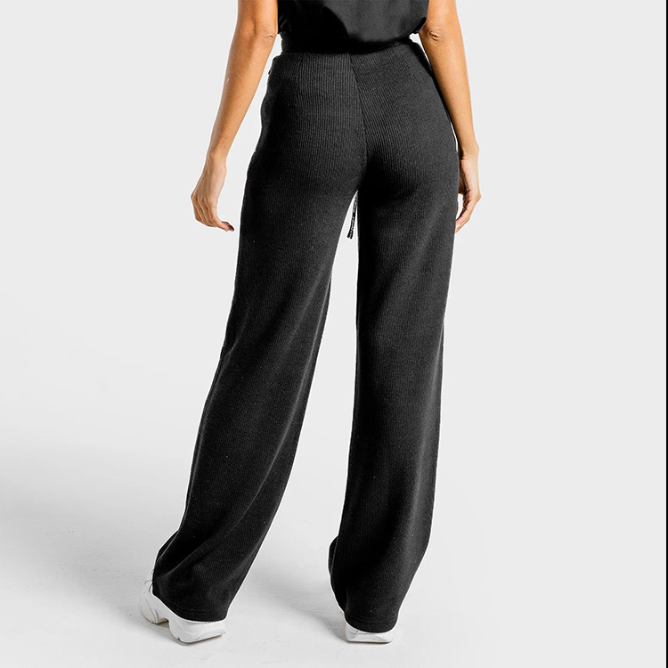 product-Ruiteng-Ladies High Waist Streetwear Cotton Black Knitted Loose Custom Woman Pants-img