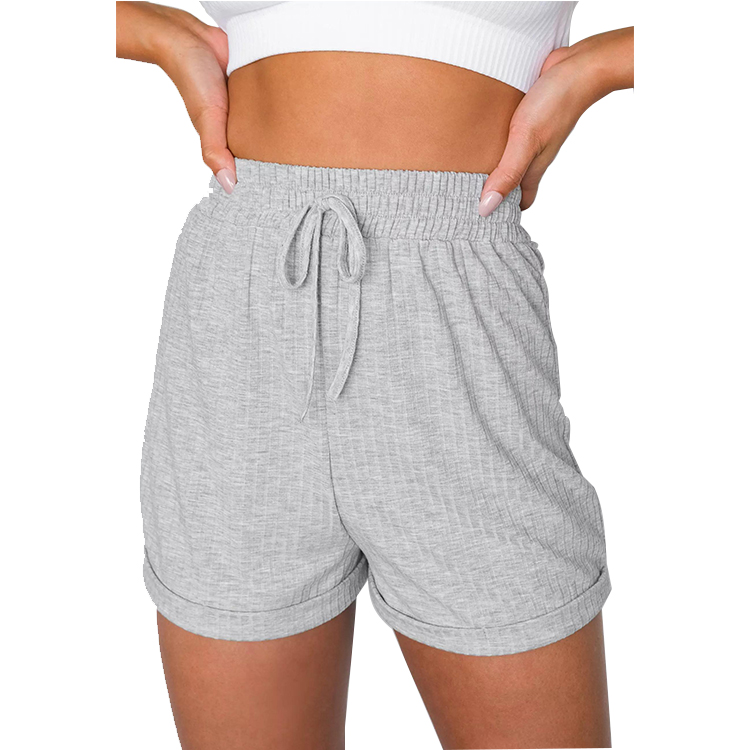 product-Loose Fit Sports Wear Summer Cotton Knitting Drawstring Women Lounge Wear Jogger Ribbed Shor