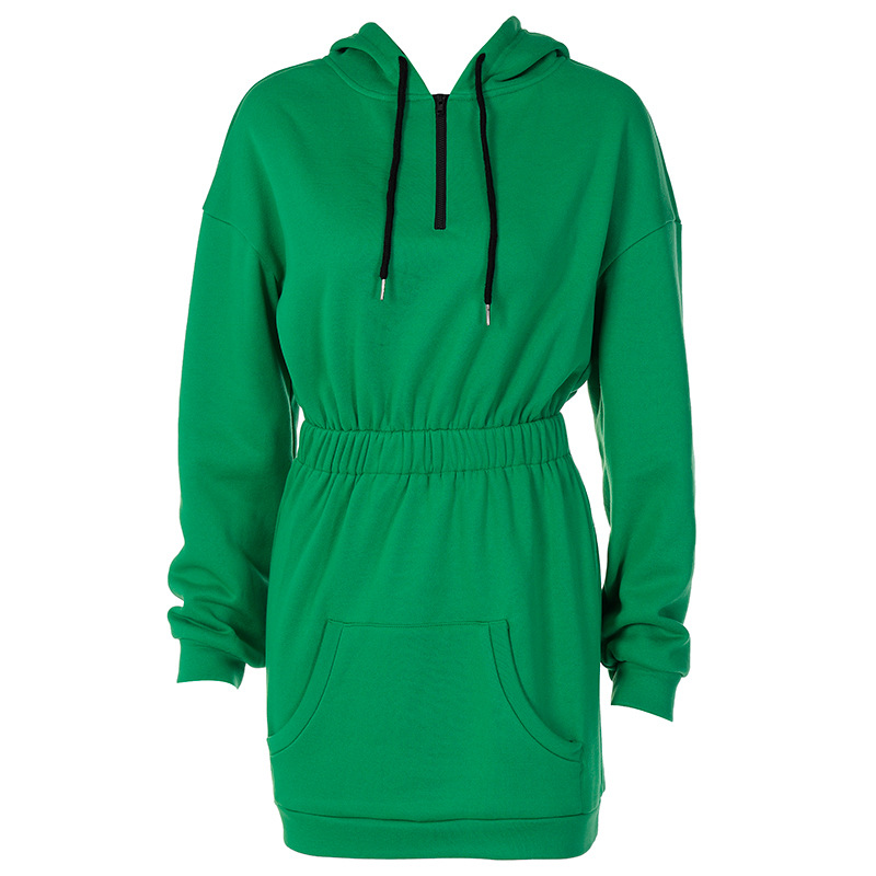 product-Women Casual Hooded Sweatshirt High Waist Half Zipper Fashion Long Sleeve Hoodies Dress-Ruit