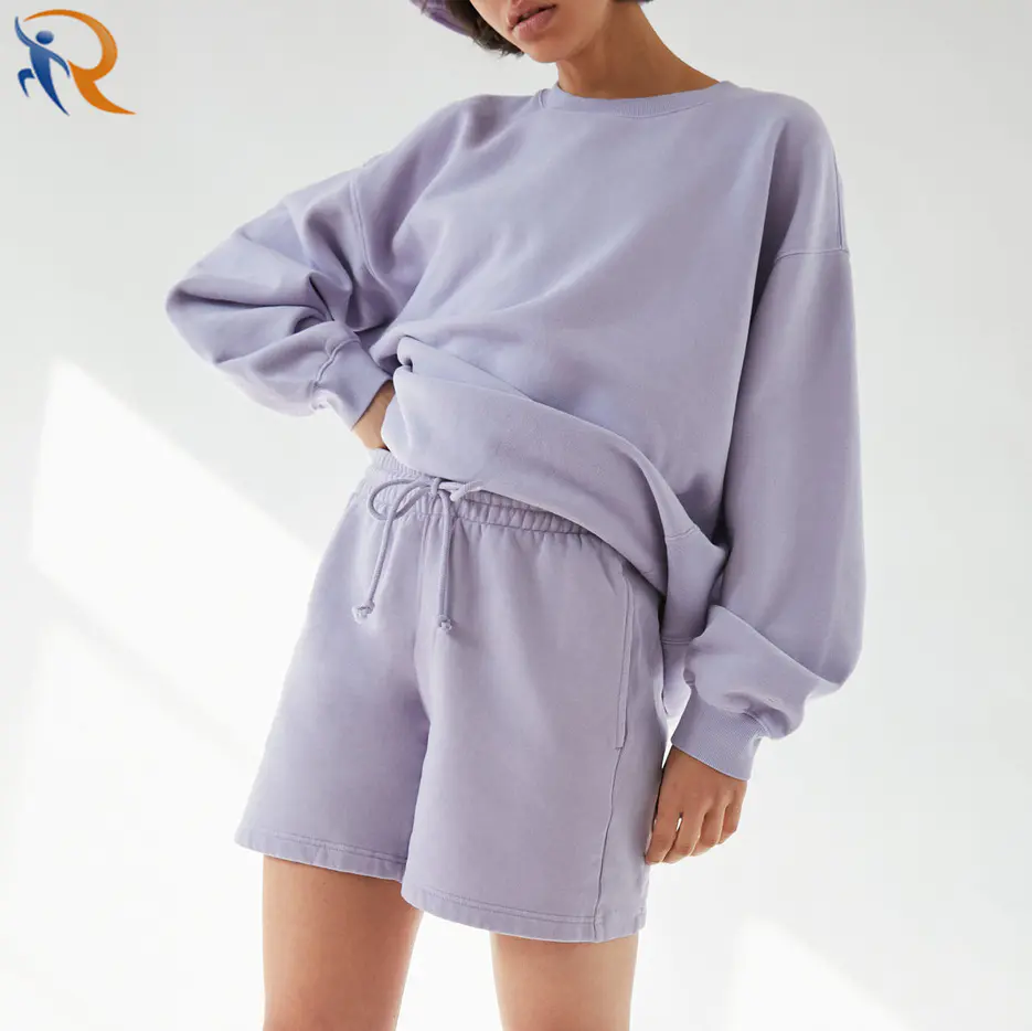 Wholesale Women Spring Customized Loose Sweatshirt Shorts Set Two Piece Tracksuit