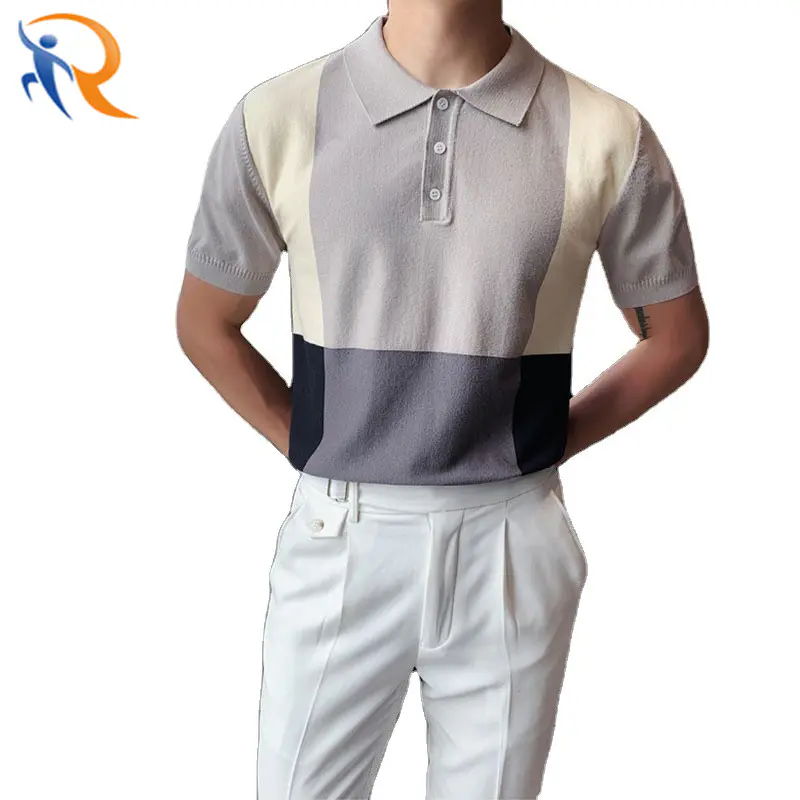 Summer New Men Polo Shirt Short-sleeved Casual Slim Blocking Color Knitted Outdoor Golf Polo Shirt