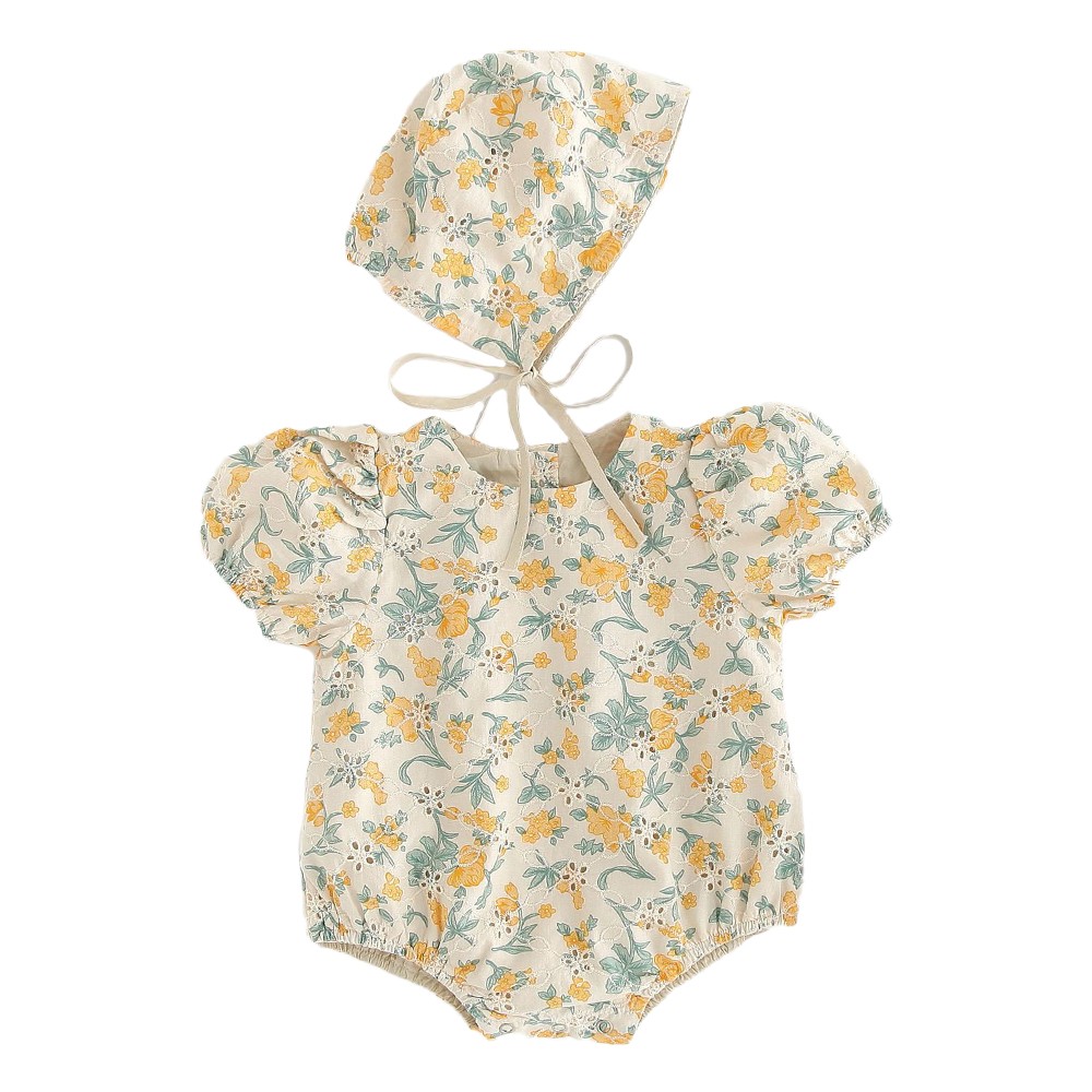 product-Ruiteng-Baby Girls Sweet Design Baby Floral Romper Toddler Princess Summer Romper with Hat-i