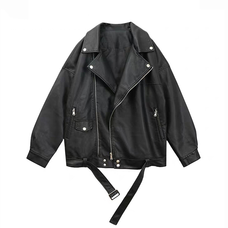 product-Women Loose PU Leather Jacket Black Soft Faux Cool Girl Street Biker Coat Jacket-Ruiteng-img