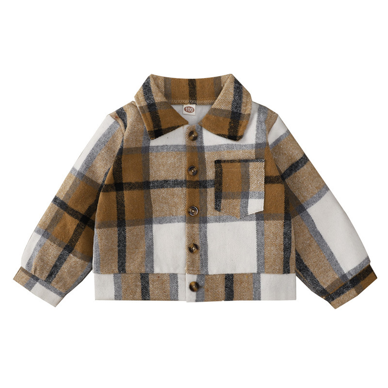 product-Ruiteng-2022 New Children Unisex Long Sleeve White Brown Plaid Turn down Collar Jacket Coat-