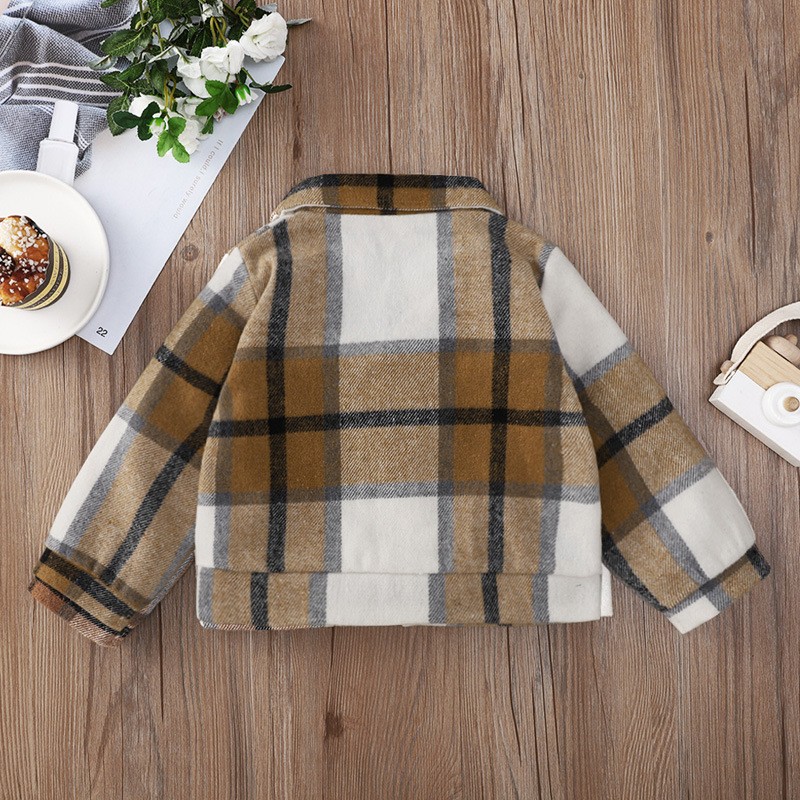 product-2022 New Children Unisex Long Sleeve White Brown Plaid Turn down Collar Jacket Coat-Ruiteng-