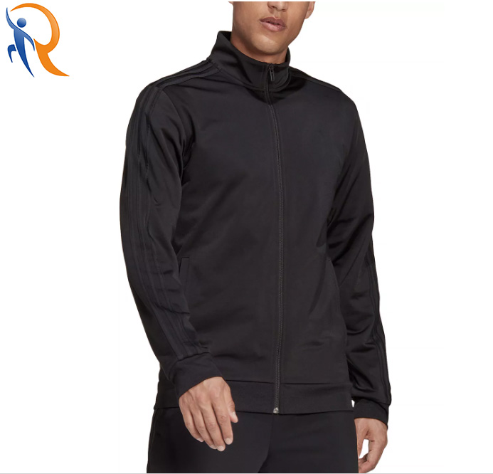 OEM Logo Latest Design Solid Black Lapel Neck Zip Up Long Sleeves Sportswear Tracksuits & Sweatshirts  Wholesale Factory Price