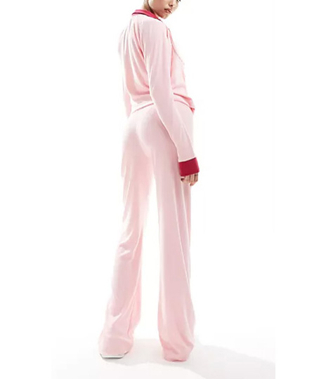 product-OEM Logo women Pink Smooth Collar Comfortable Cuff Draw Rope Waist Show Long Legs Sportswea