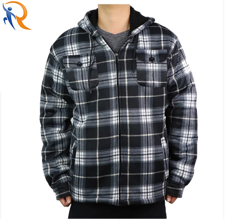 Wholesale Zipper and Sweat Jacket Windproof Fashion Plaid 100% Organic Cotton Fleece Men Leisure Clothing Sustainable Hoodie