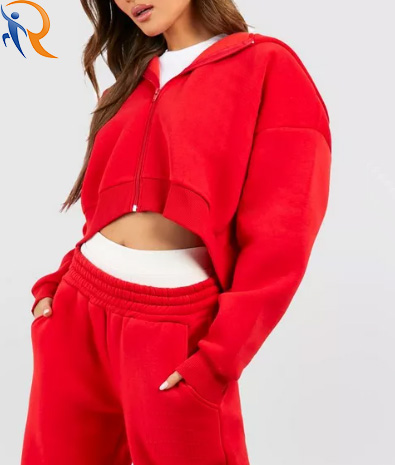 Womens Embossed Cropped ZipThrough Hoodie Factory Wholesale Sportswear Fitness Casual Activewear for Women