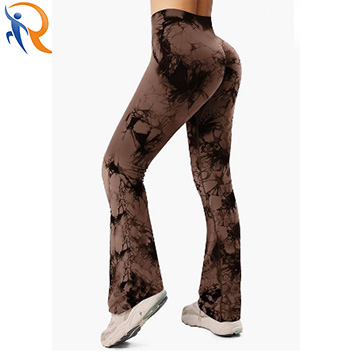 Womens Seamless Tie Dye Flared Leggings High Waisted Workout Sportswear Bell Bottom Yoga Pants