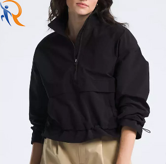Womens Outdoor Sports Black Pullover Half-zipper Jackets Wear a Windproof and Waterproof Sportswear Outdoors