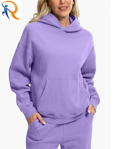 Womens 100% Cotton Solid Purple Color Warmth Activewear Hoodies Custom Logo