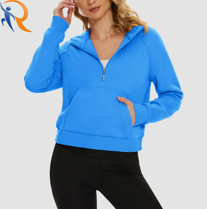 Womens Half Zipper Solid Color Casual Outdoor Sportswear Scropped Hoodeis Manufactory Clothing