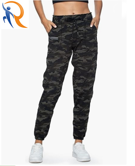 Running Fitness Joggers Womens Camo Drawstring Sportswear Pants With Deep Zip Pockets