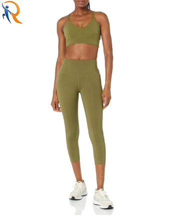 High Waistband Green Solid Color High Stretchy Womens Sportswear Exercise Leggings & Yoga Pants