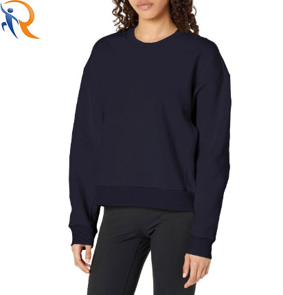 Womens Basic Dark Blue Rib Warmth Sports Sweatshirts Factory Wholesale