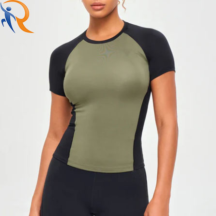 Army Green High Stretch Crew Neck Short Sleeves Outdoor Fitness Exercise Jungle Adventure T-Shirt