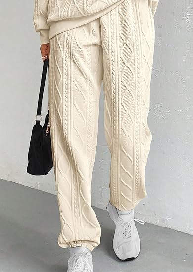 product-Ruiteng-Womens Knit 2 Piece Outfit Long Sleeve Crewneck Sweatshirt High Waist Sweatpant Trac