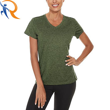 Womens Short Sleeves V Neck Running T-shirt Light Weight Quick Dry Outdoor Hiking Tops