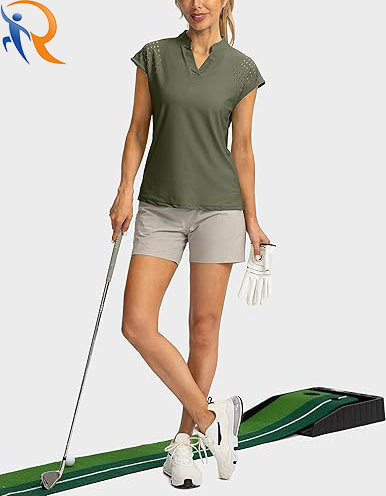 Women's Golf Shirt Cap Sleeve V Neck Polo Shirts Lightweight Quick Dry Workout Tennis Shirts Tops