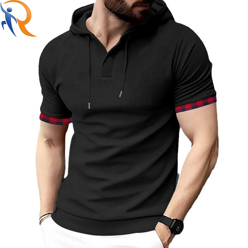 Summer short sleeve men's T-shirt Waffle solid color sports hoodie