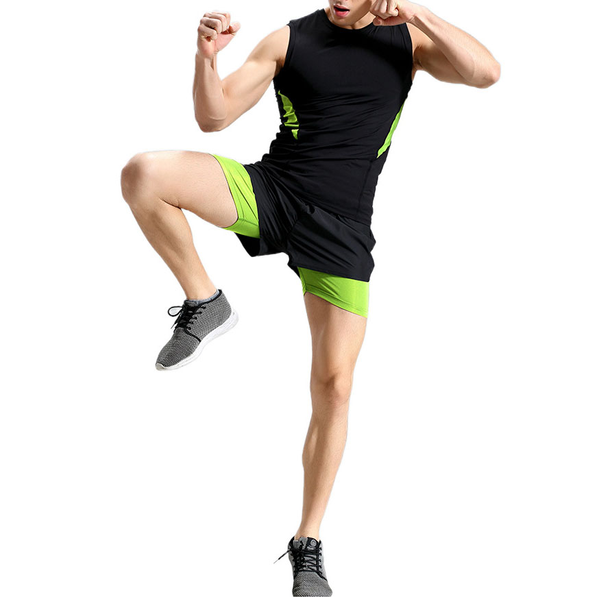 product-Mens Tight Quick-drying Vest Double-layer Running Tracksuits 2 pieces-Ruiteng-img