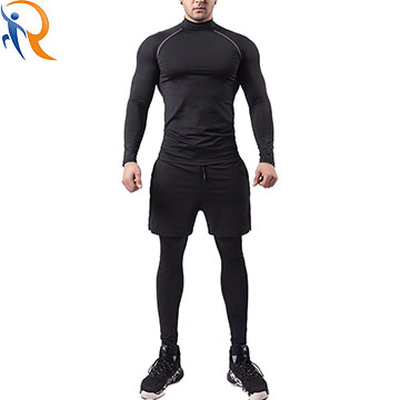 Long Sleeve Fitness Wear Quick-drying High-neck Tights Training Running Sportswear 2 sets