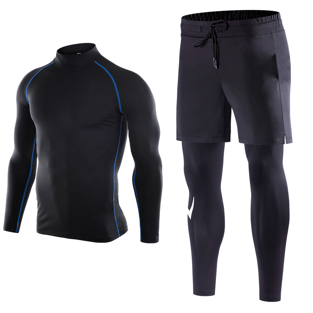 product-Long Sleeve Fitness Wear Quick-drying High-neck Tights Training Running Sportswear 2 sets-Ru