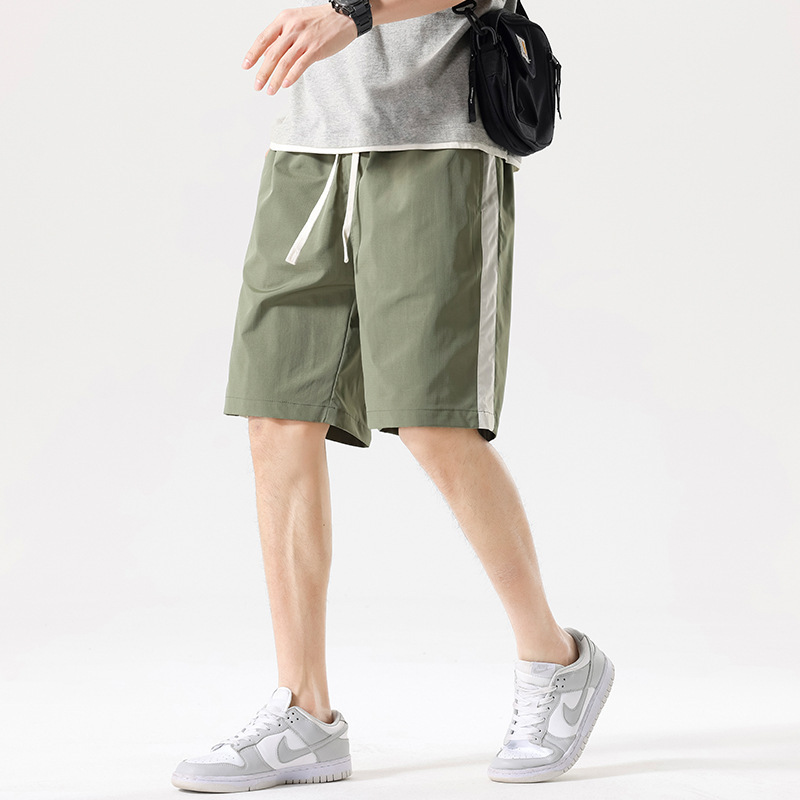product-Ruiteng-Mens Loose Thin Sports Shorts Draw Rope Solid Color Five Quarter Pants-img