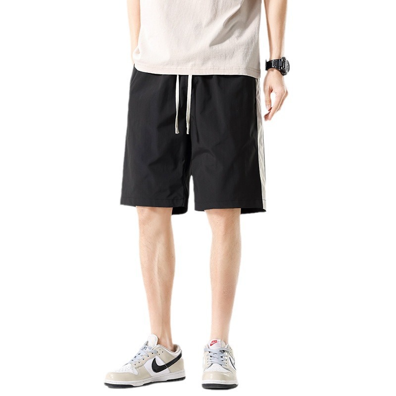 product-Mens Loose Thin Sports Shorts Draw Rope Solid Color Five Quarter Pants-Ruiteng-img