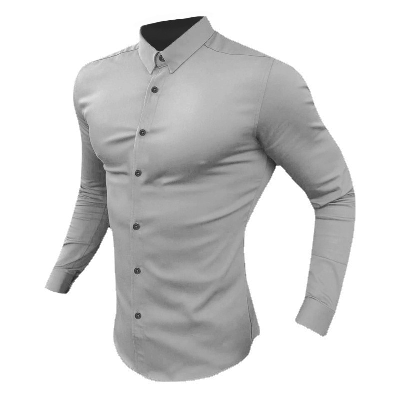 product-Ruiteng-Muscel Mens Sports Shirt Long Sleeve Lapel Thin Fitness Cardigan Business Shirt-img