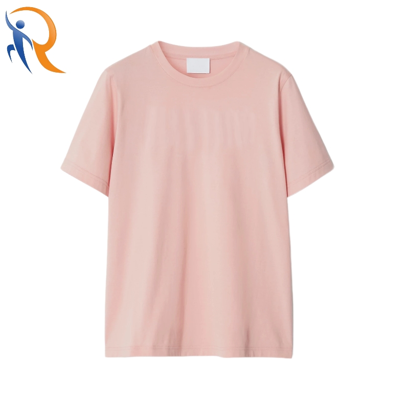 Pink Plain Custom Logo Cotton Loose Fit CasualT-shirt
