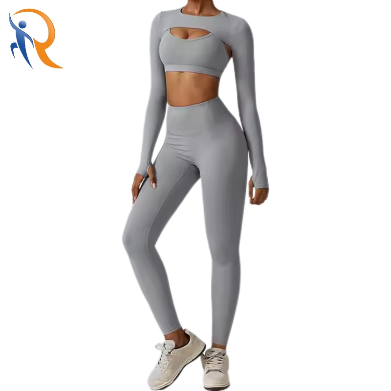 Stretchy Training Fitness Seamless Splicing 3 Piece Yoga Set