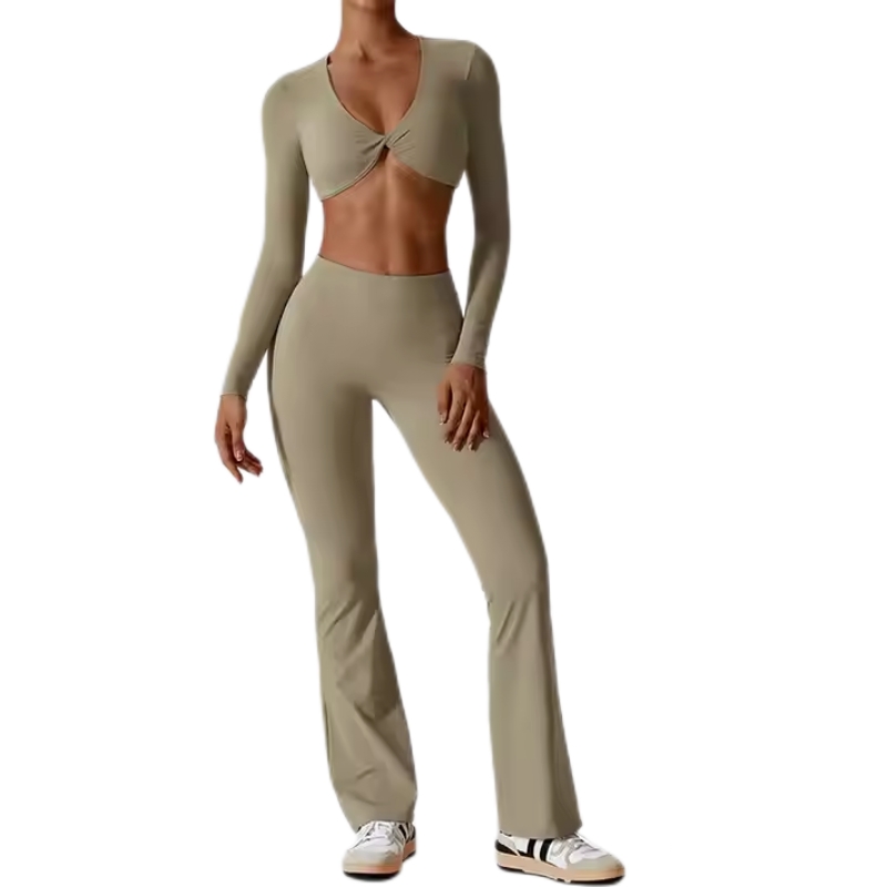 product-Custom Quick Dry Front Twist Sexy Workout Crop Top Flare Pants For Women-Ruiteng-img