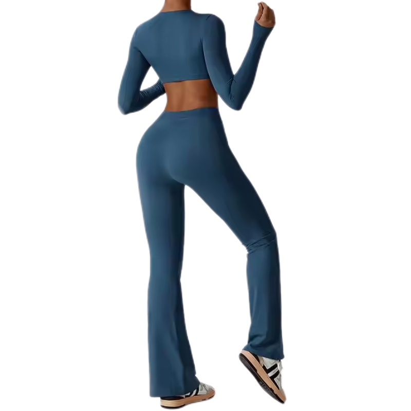 product-Ruiteng-Custom Quick Dry Front Twist Sexy Workout Crop Top Flare Pants For Women-img
