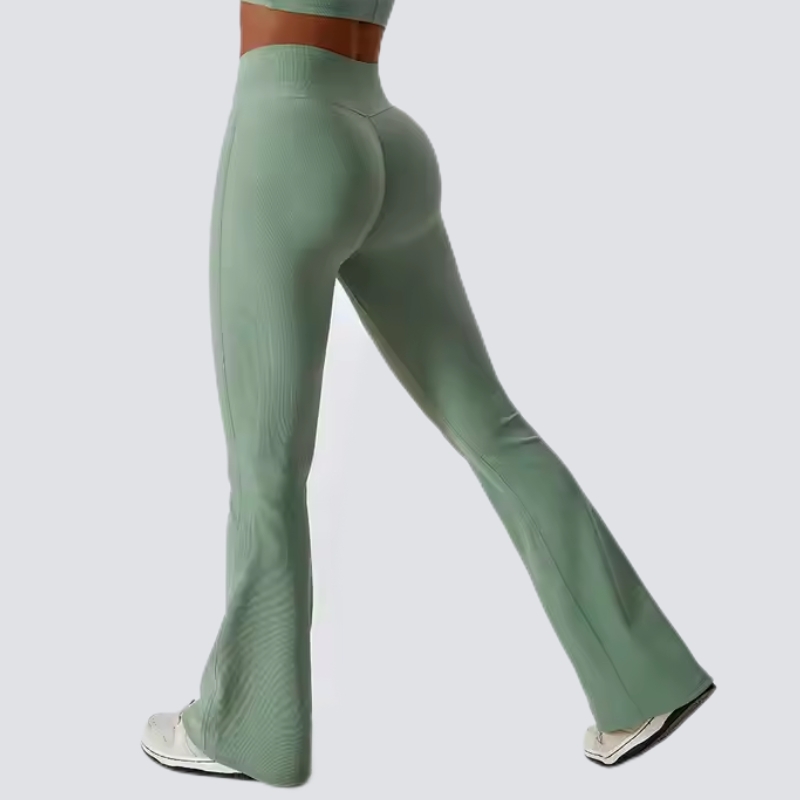 product-Women Hollow Back Crop Top V Cut Flared Wide Leg Sweatpants Two Piece Yoga Sets-Ruiteng-img